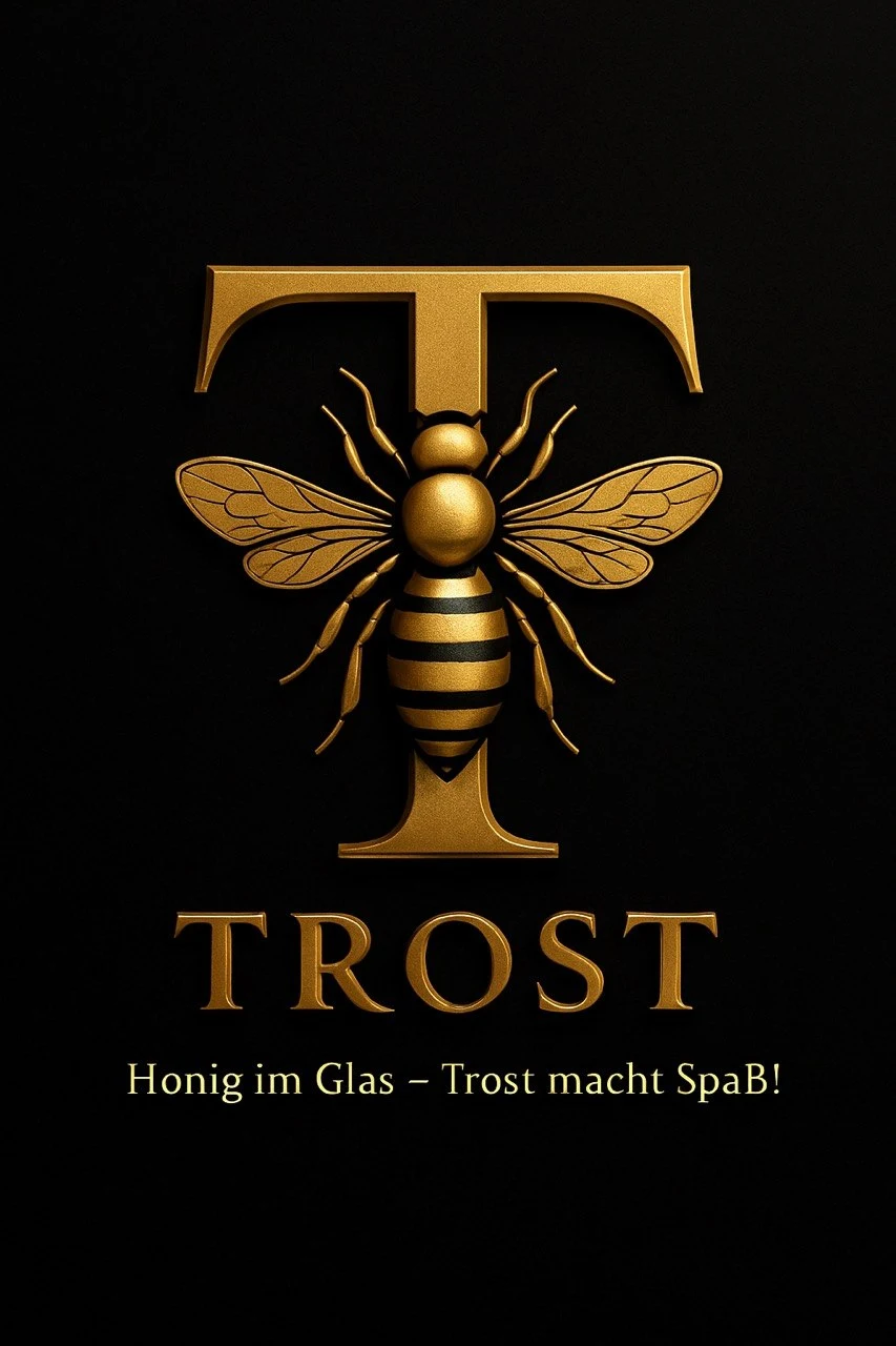 TROST Logo – goldene Biene auf dem Buchstaben T